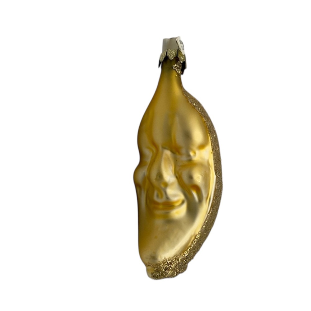 Vintage Gold Crescent Moon Face GERMANY Glass Ornament